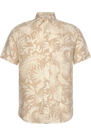 GANT Reg Botanical Linen Print Ss Shirt Tops Shirts Short-sleeved Shirts Beige