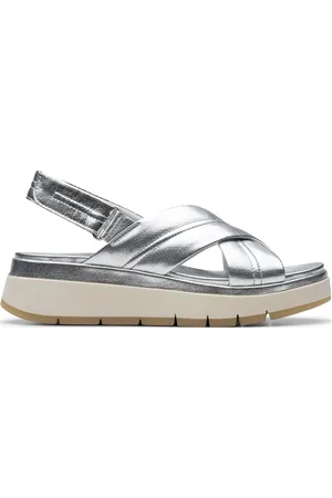 Clarks Tuscan Cross D Shoes Summer Shoes Platform Sandals Silver