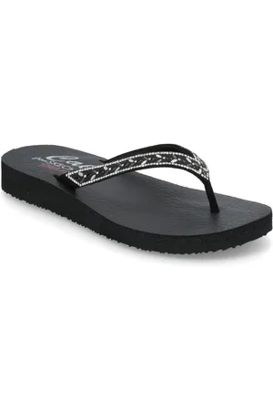 Skechers Women Meditation Shoes Sandals Flat Sandals Black