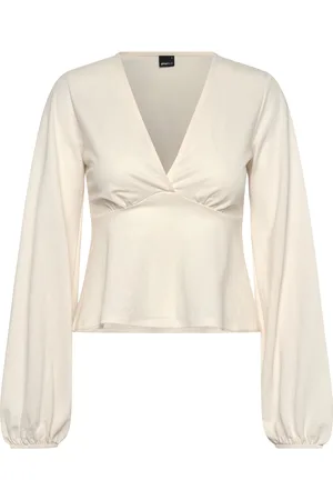 Gina Tricot V-Neck Top Tops T-shirts & Tops Long-sleeved White