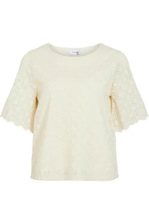 VILA Vimirna O-Neck 2/4 Top Tops T-shirts & Tops Short-sleeved Cream