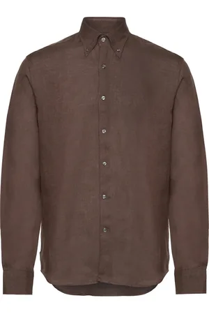 Oscar Jacobson Reg Fit Bd Signature Linen Designers Shirts Casual Brown