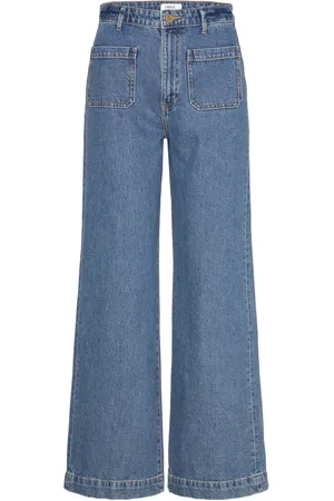 Lindex Trousers Denim Wide Patch Mid Bottoms Jeans Wide Blue
