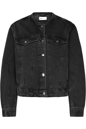 Gina Tricot Collarless Denim Jacket Farkkutakki Denimtakki Black