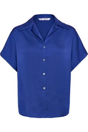 MANGO Short-Sleeved Satin Shirt Tops Shirts Short-sleeved Blue