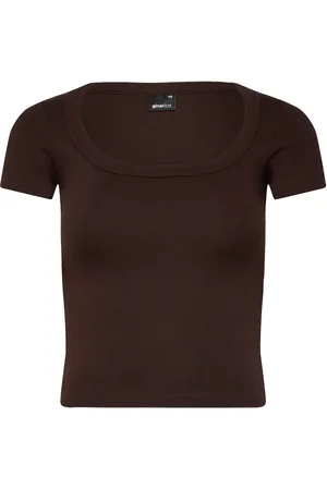 Gina Tricot Rib Short Sleeve Top Tops T-shirts & Tops Short-sleeved Brown