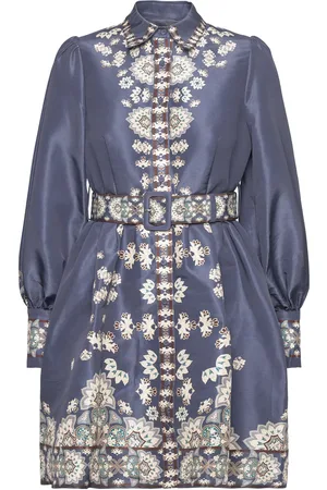 By Malina Mathilde Belted Printed Mini Dress Lyhyt Mekko Blue