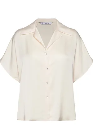 MANGO Short-Sleeved Satin Shirt Tops Shirts Short-sleeved Cream