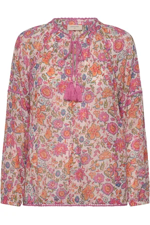 Freequent Blouse From Freequent In A Fine Cotton Crepe With A Floral Print. The Blouse Has Tops Blouses Long-sleeved Pink