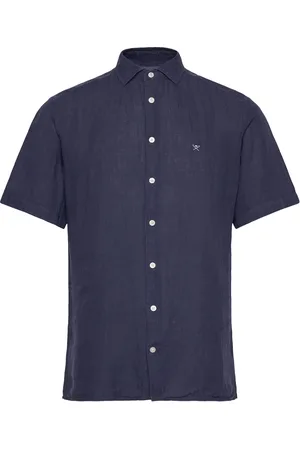 Hackett Gmd Linen Ss Designers Shirts Short-sleeved Shirts Navy