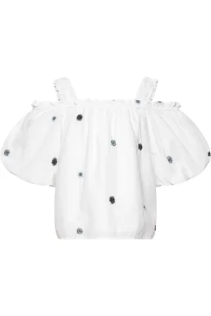 MANGO Cotton Blouse With Embroidered Details Tops Blouses & Tunics White
