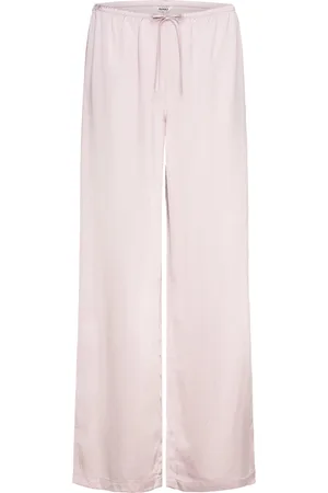 Monki Low-Rise Relaxed Pull-On Satin Trousers Bottoms Trousers Straight Leg Pink