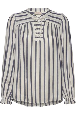 Freequent Blouse From Freequent In A Light Material With A Striped Pattern And A Metallic Tops Blouses Long-sleeved Navy