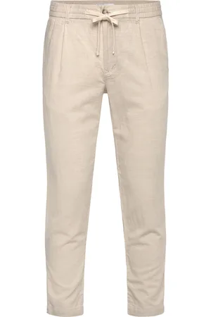 MANGO Slim-Fit Trousers With Drawstring Bottoms Trousers Casual Cream