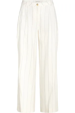GANT Tailored Pleated Linen Blend Pants Bottoms Trousers Linen Trousers White