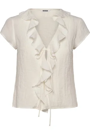 Weekday Frilled Tie-Front Top Tops Blouses Short-sleeved White