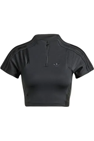 adidas Zip Croptop Sport Women Sport Clothing Sports Tops & T-shirts Sport Crop Tops Sport Short-sleeved Crop Tops Black