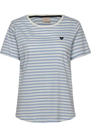 Freequent T-Shirt From Freequent In A Soft Material With Stripes. The T-Shirt Has A Rounde Tops T-shirts & Tops Short-sleeved White