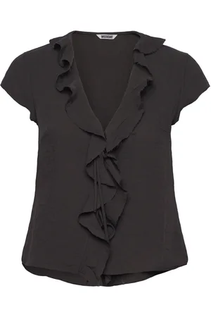 Weekday Frilled Tie-Front Top Tops Blouses Short-sleeved Black