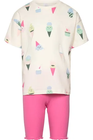 Lindex Set Top Ss Biker Leggings Ri Sets Sets With Short-sleeved T-shirt Pink