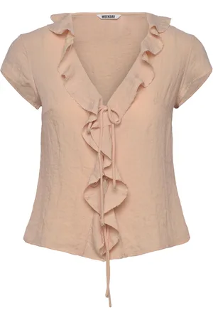 Weekday Frilled Tie-Front Top Tops Blouses Short-sleeved Beige