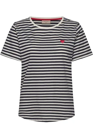 Freequent T-Shirt From Freequent In A Soft Material With Stripes. The T-Shirt Has A Rounde Tops T-shirts & Tops Short-sleeved Navy