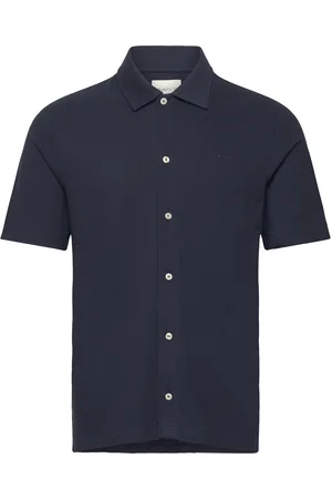 GANT Textured Ss Shirt Tops Shirts Short-sleeved Shirts Navy