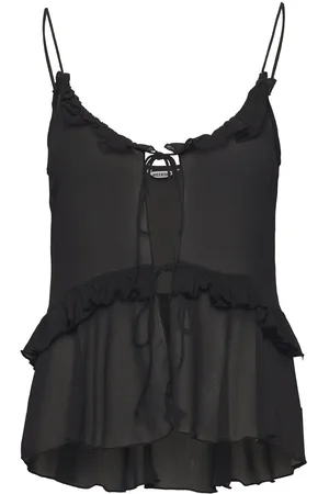 Weekday Frilled Strap Top Tops Blouses Sleeveless Black