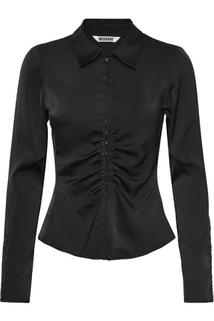 Weekday Long-Sleeved Fitted Satin Shirt Tops Shirts Long-sleeved Black