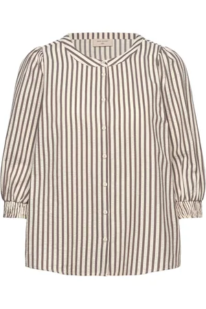 Freequent Shirt From Freequent In A Lightly Embossed Material With Stripes. The Shirt Has Tops Blouses Long-sleeved Cream