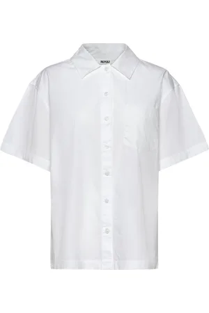 Monki Over D Short-Sleeved Cotton Poplin Shirt Tops Shirts Short-sleeved White