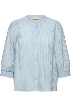 Freequent Shirt From Freequent In A Lightly Embossed Material With Stripes. The Shirt Has Tops Blouses Long-sleeved Blue