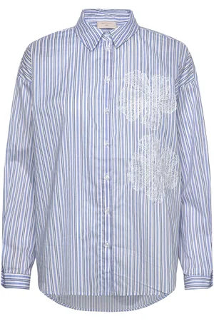 Freequent Shirt From Freequent In A Soft Material With Stripes. The Shirt Has A Classic Cu Tops Shirts Long-sleeved Blue