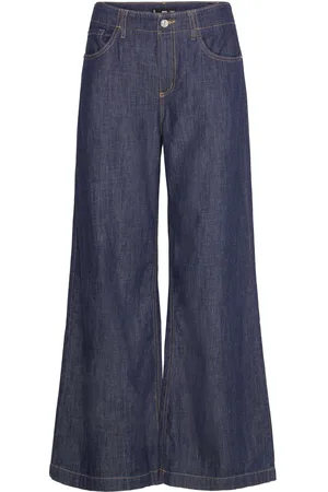 MANGO Wideleg Mid-Rise Jeans Bottoms Jeans Flares Navy