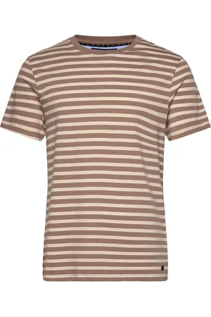 French Connection Ss Tee W Yarn Dye Stripes Tops T-shirts Short-sleeved Brown