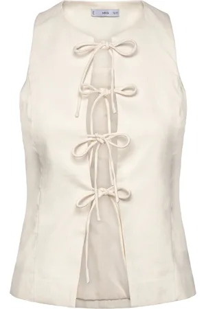 MANGO Linen-Blend Top With Bow Tops Blouses Sleeveless White