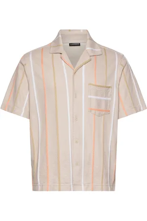 J Lindeberg Theron Stripe Resort Shirt Tops Shirts Short-sleeved Shirts Beige