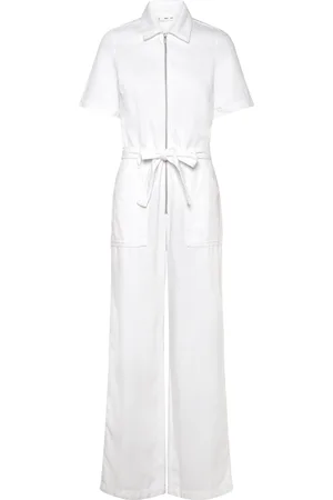 MANGO Denim Jumpsuit Belt Bottoms Jumpsuits White