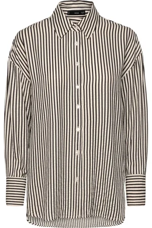 MANGO Striped Textured Shirt Tops Shirts Long-sleeved Black