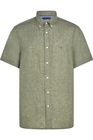 Tommy Hilfiger Pigment Dyed Linen Rf Shirt S/S Tops Shirts Short-sleeved Green