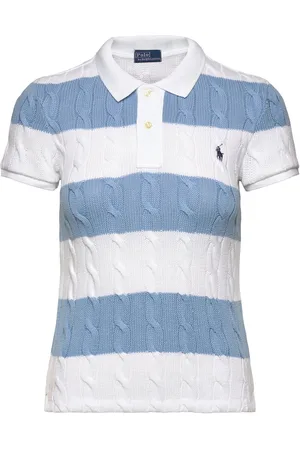 Ralph Lauren Slim Fit Cable-Knit Polo Shirt Tops T-shirts & Tops Polos Blue
