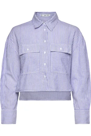 MANGO Striped Cropped Shirt With Pockets Tops Shirts Long-sleeved Blue