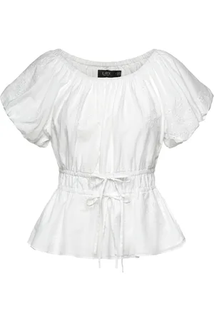 Ralph Lauren Eyelet Cotton Voile Peplum Blouse Tops Blouses Short-sleeved White