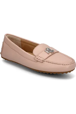 Ralph Lauren Barnsbury Pebbled Leather Driver Shoes Flat Loafers Pink