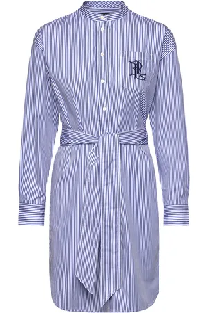Ralph Lauren Striped Belted Broadcloth Shirtdress Lyhyt Mekko Blue