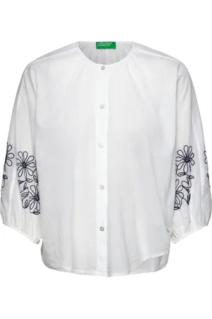 Benetton Shirt Tops Blouses Long-sleeved White