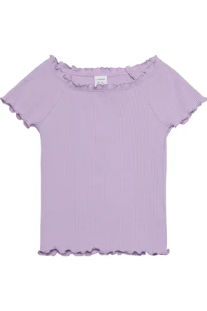 Lindex Top Rib With Curly Hem And Aop Tops T-shirts Short-sleeved Purple