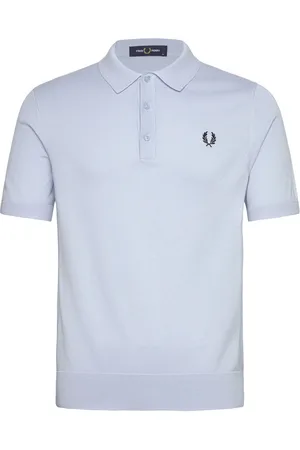 Fred Perry Cotton Knitted Shirt Tops Knitwear Short Sleeve Knitted Polos Blue