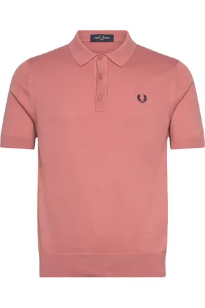 Fred Perry Cotton Knitted Shirt Tops Knitwear Short Sleeve Knitted Polos Pink