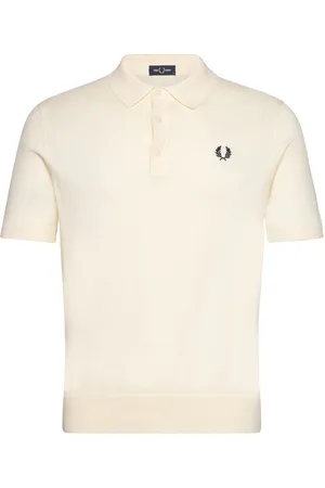 Fred Perry Cotton Knitted Shirt Tops Knitwear Short Sleeve Knitted Polos Cream